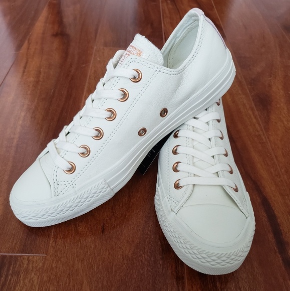 white leather converse with rose gold